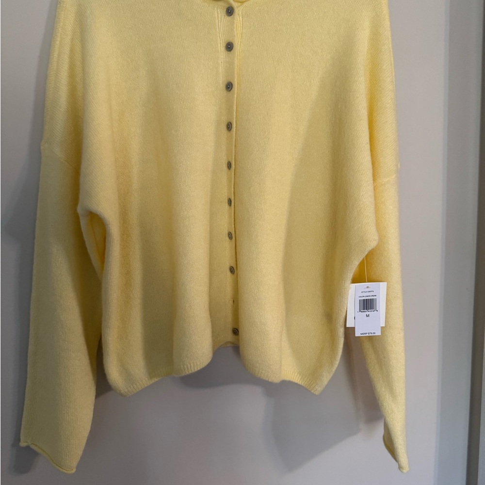 CeCe Pale Yellow Button-Front Cardigan